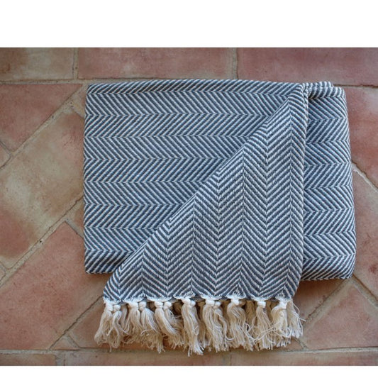 Couverture 100% coton zigzag à rayures  _ TURQUOISE