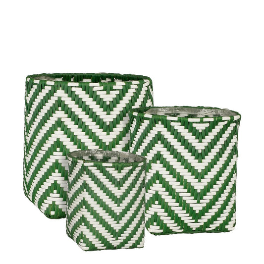 Panier à plantes d'extérieur Merlijn - Lot de 3 - H26 x Ø24 cm - Plastique recyclé - Vert foncé, Blanc