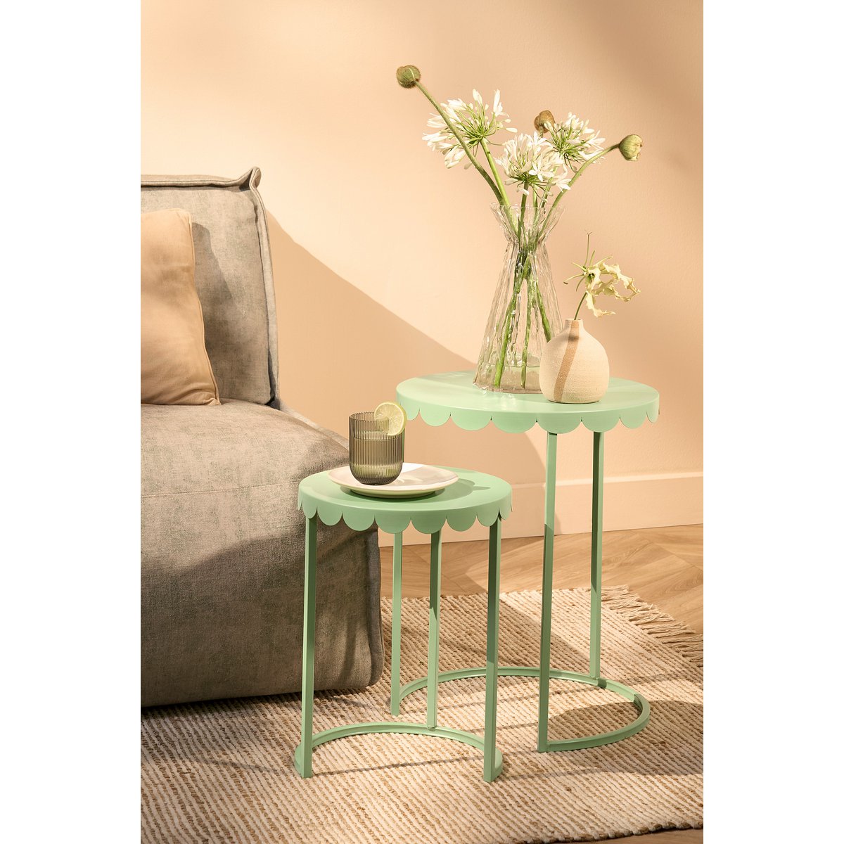 Table d'appoint Lara - Ensemble de 2 - H51 X Ø40 cm - Metal - Mintgroen