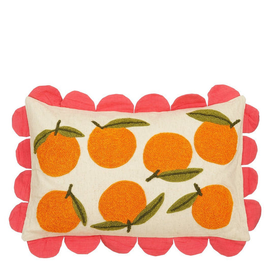 Oranges Coussin décoratif - L65 x B45 x H10 cm - Coton - Off-blanc, orange, rose