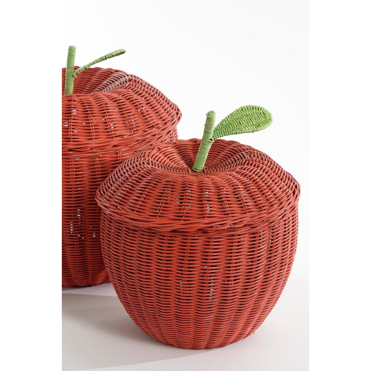Panier de Rangement avec Couvercle - Lot de 2 - H48 x Ø30 cm - Rotin - Rouge