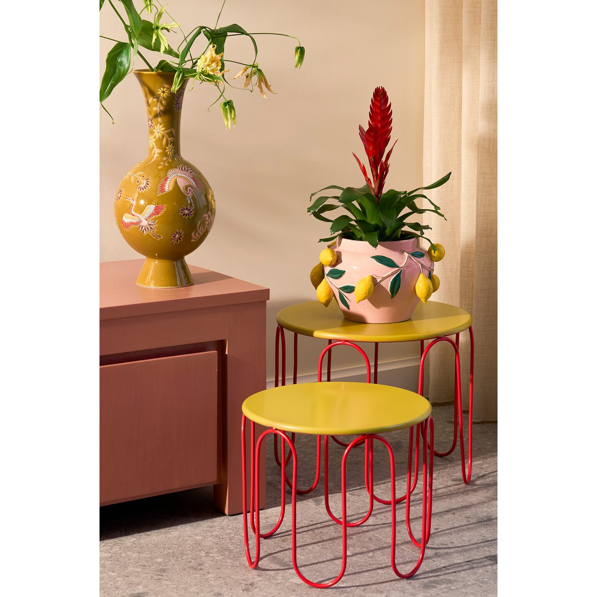 Tableau de la Dione - Ensemble de 2 - H40 X Ø46 cm - Métal - Jaune