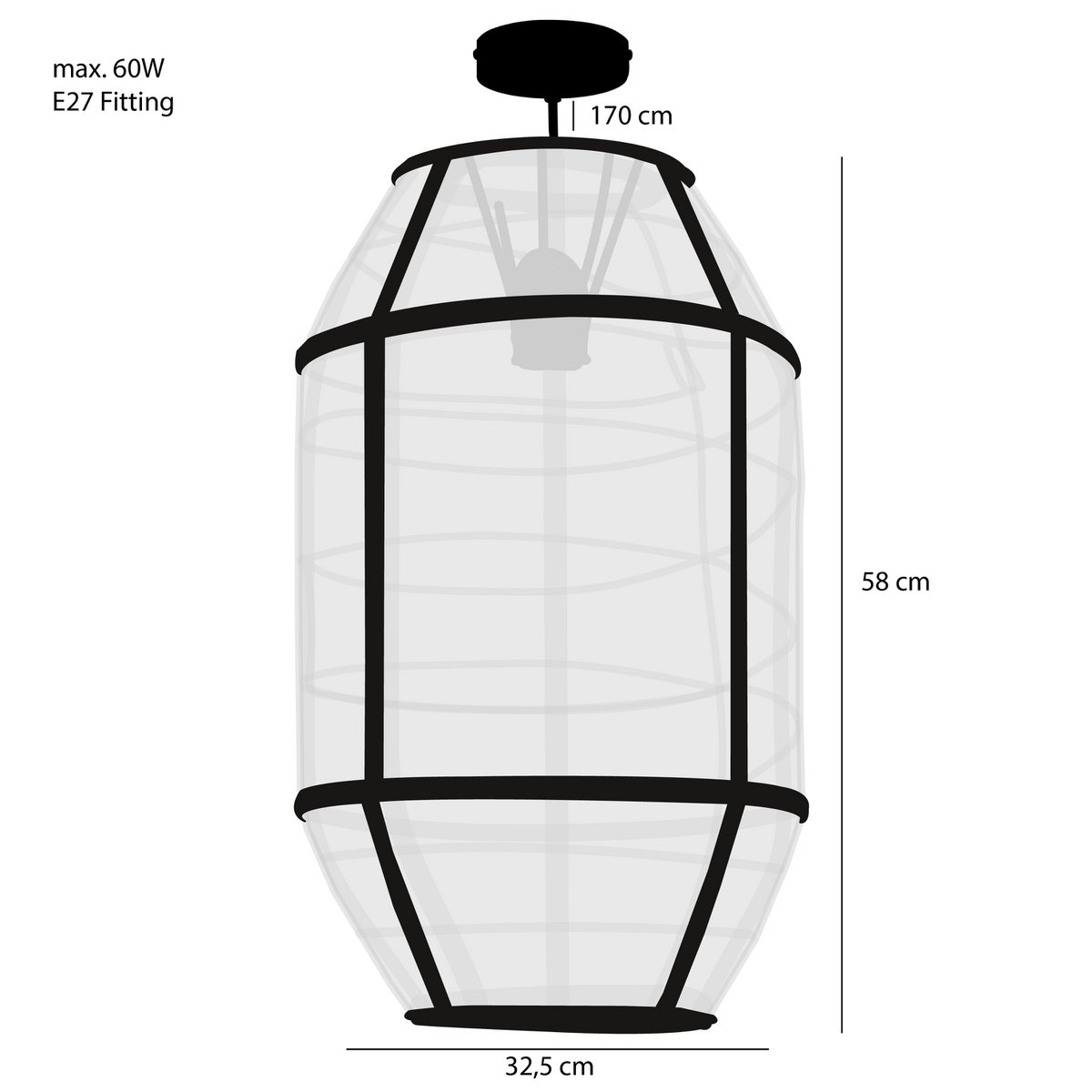 Lampe suspendue Pella - H58 X Ø33 cm - Linon - Off-blanc