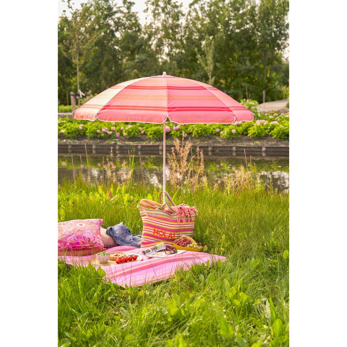 Stripe StrandParasol - H180 x Ø160 cm - rose clair