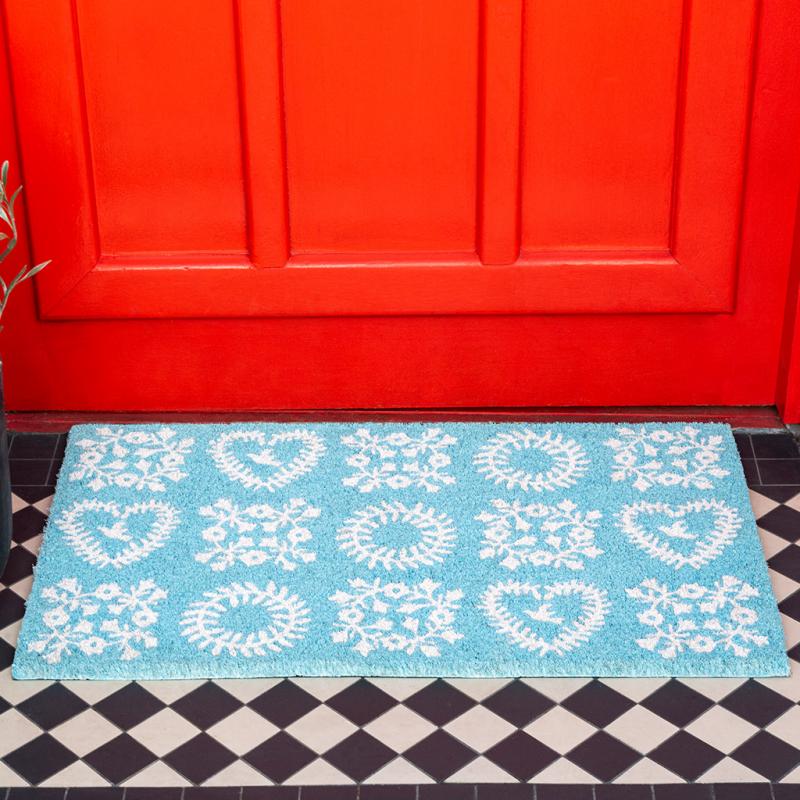 paillasson bleu à motifs blancs - rex london