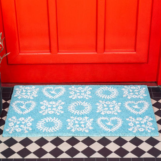 paillasson bleu à motifs blancs - rex london