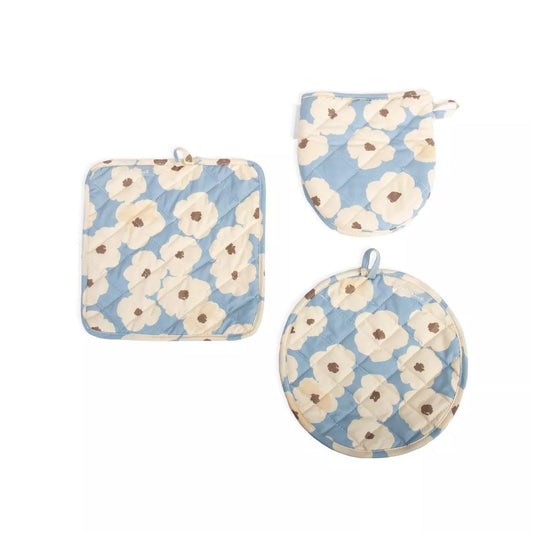 ENSEMBLE GANTS DE FOUR - BLEU À FLEURS