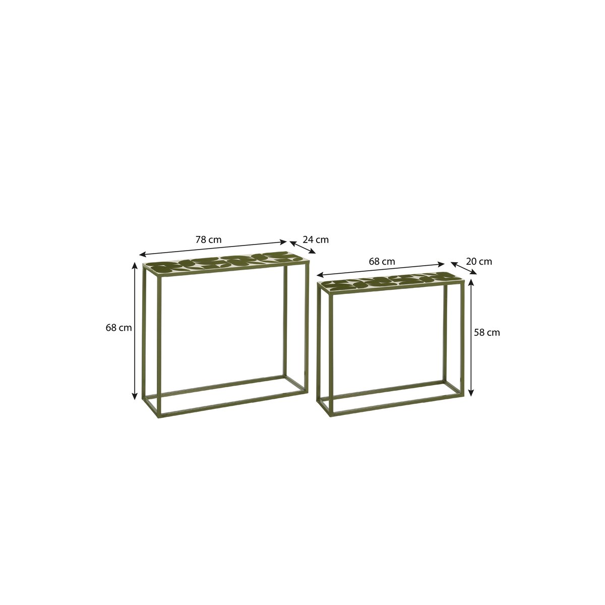 Table d'appoint Bologne à l'extérieur - Ensemble de 2 - L78 x B24 x H68 cm - Métal - vert