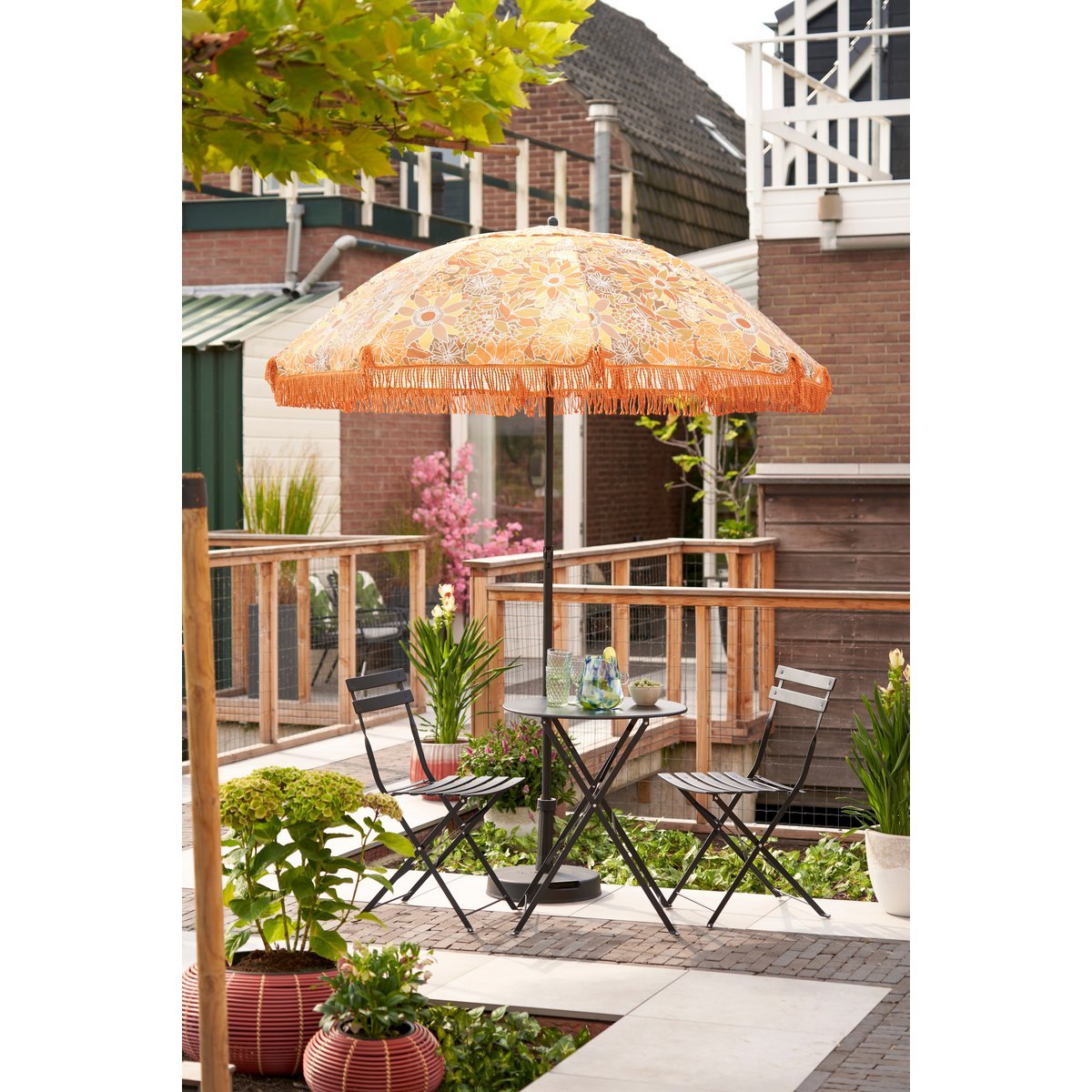 Parasol de fleurs - H238 x Ø220 cm - brun