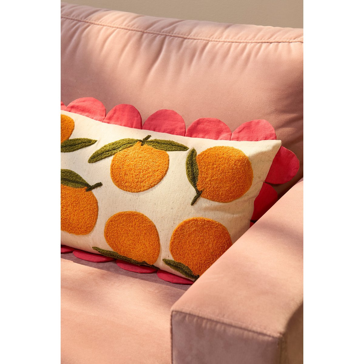 Oranges Coussin décoratif - L65 x B45 x H10 cm - Coton - Off-blanc, orange, rose