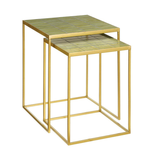 Table d'appoint d'extérieur - Lot de 2 - L38 x L38 x H48 cm - Métal - Vert